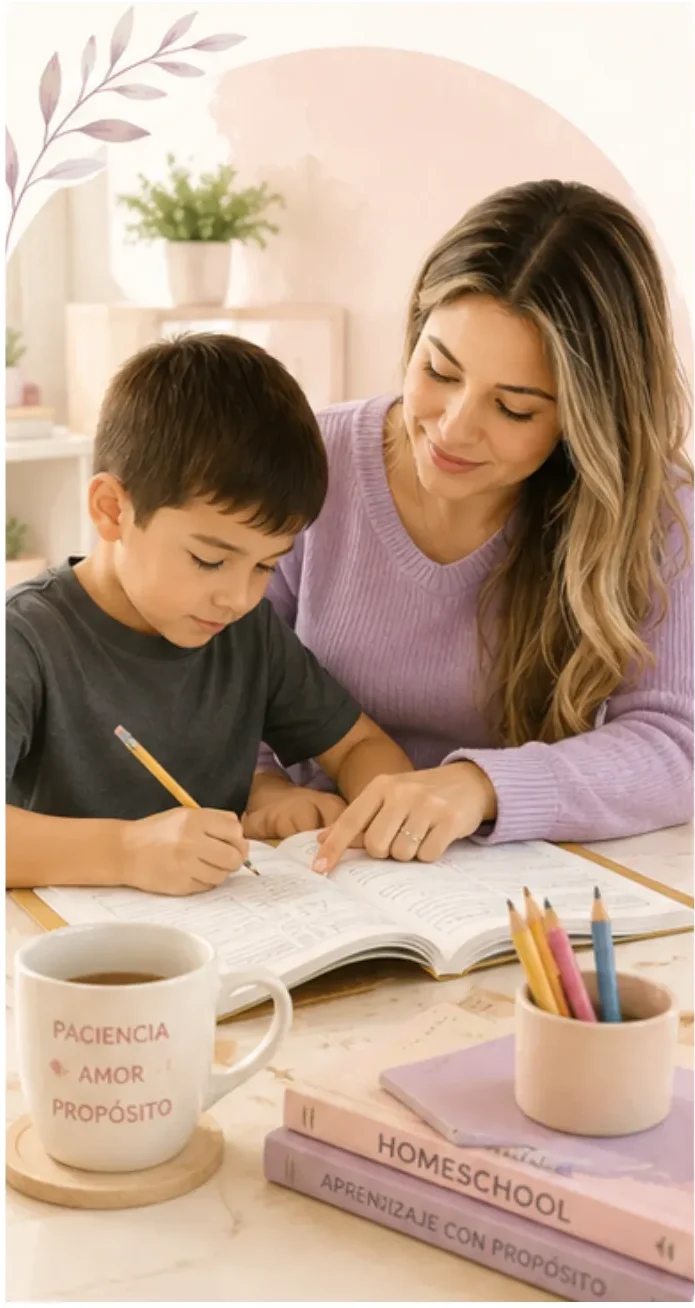 Homeschool para niños autistas: mamá y su hijo aprendiendo juntos en casa.